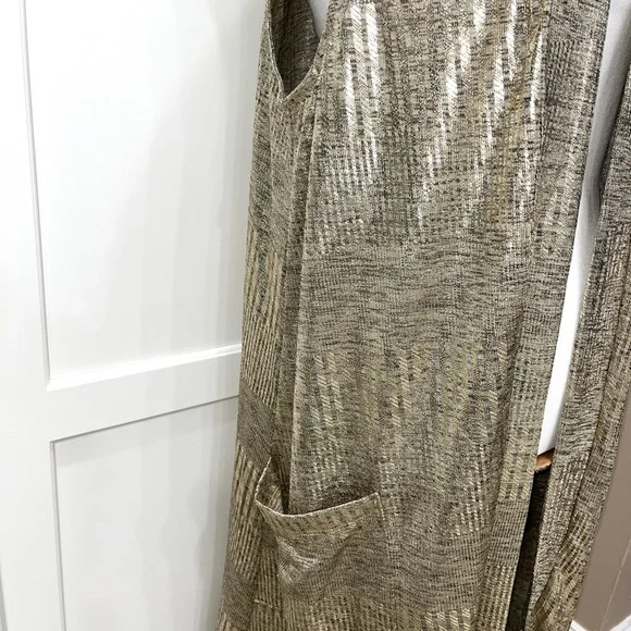 Expresso Long Gold Shine Vest with Pockets 97% Poly 3% Spandex Med or Large - Picture 14 of 16